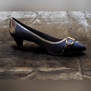 Anne Klein Navy Blue Short Buckle Toe Heels